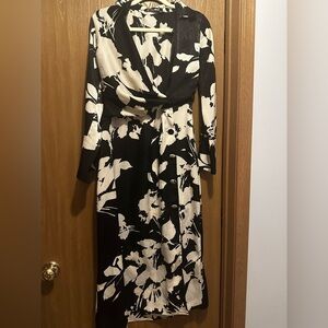 Zara Black & Cream Floral Wrap-Style Women's Dress